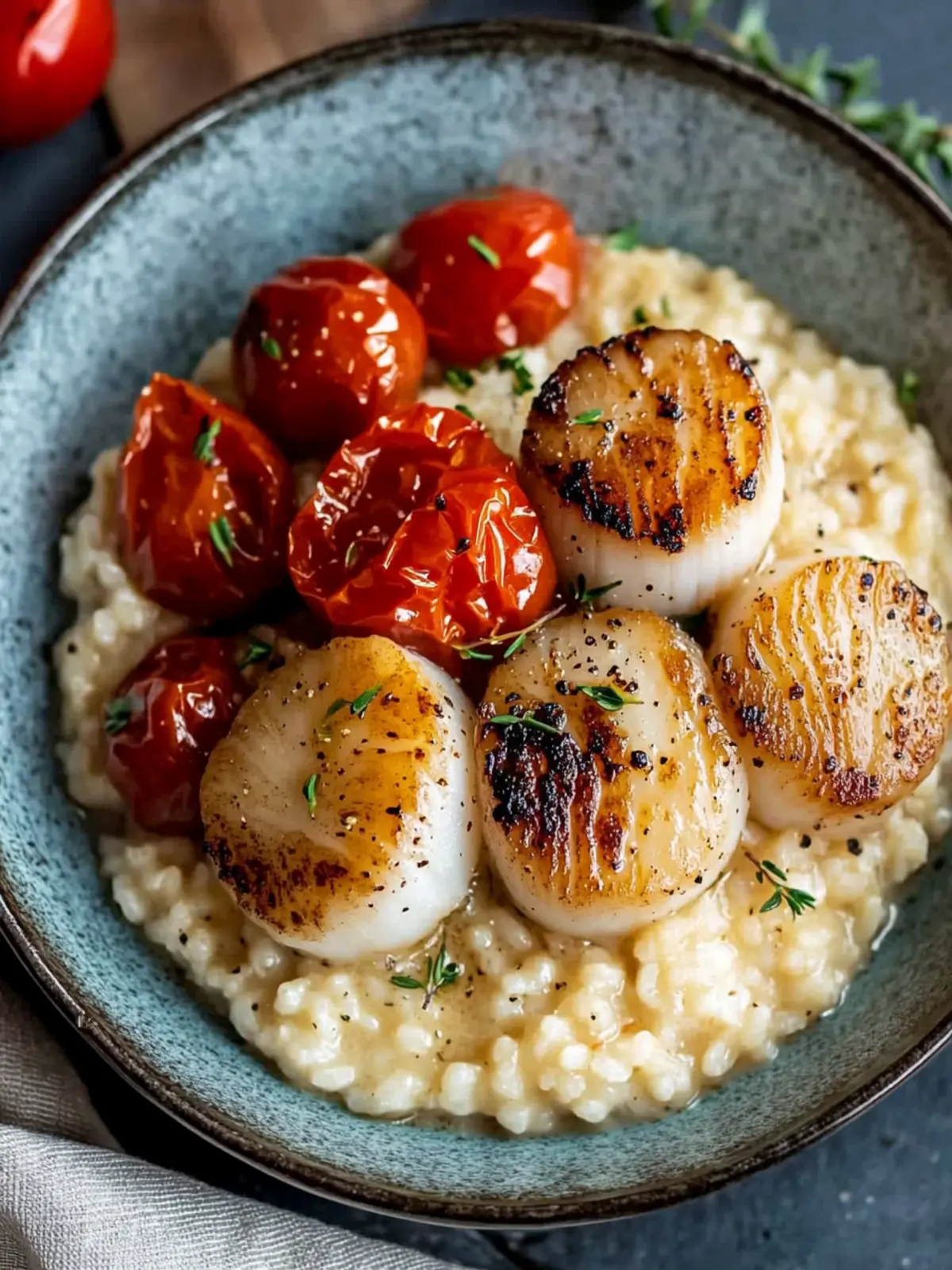 Truffle Risotto with Scallops & Roasted Tomatoes