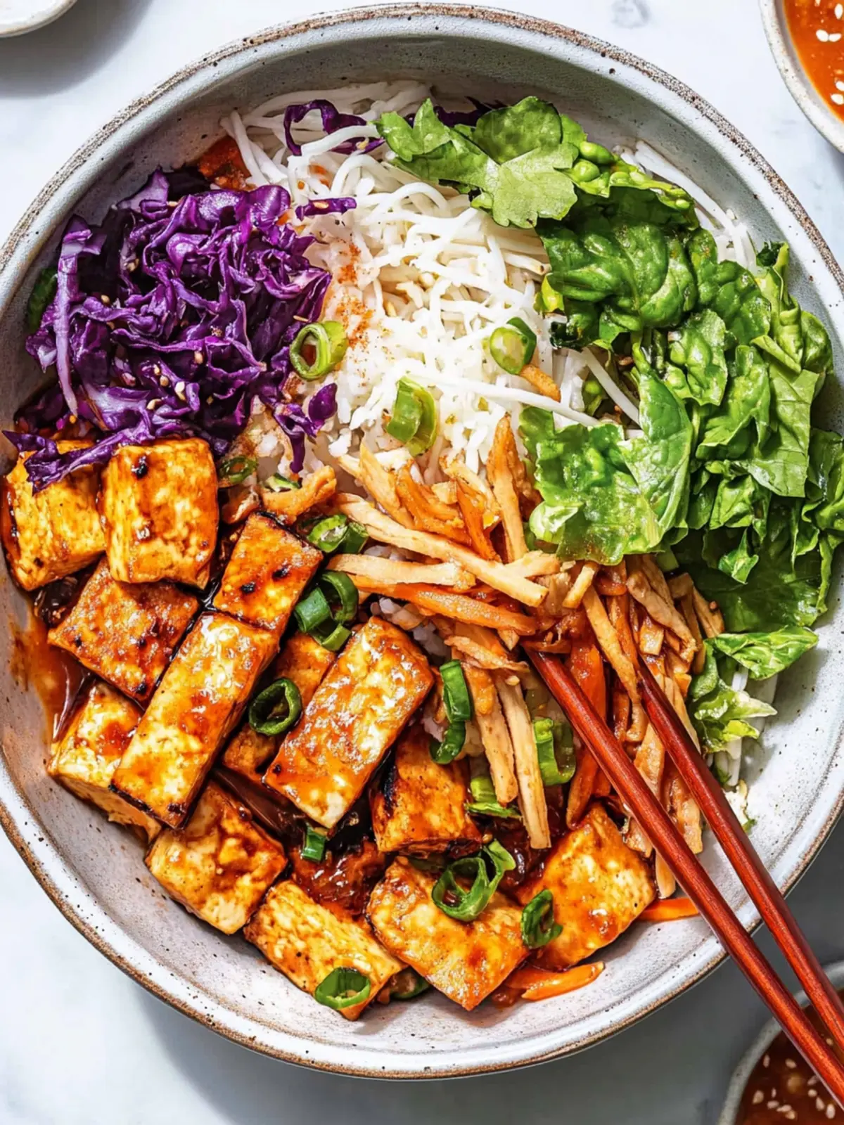 Easy Vegan Egg Roll in a Bowl with Panfried Tofu