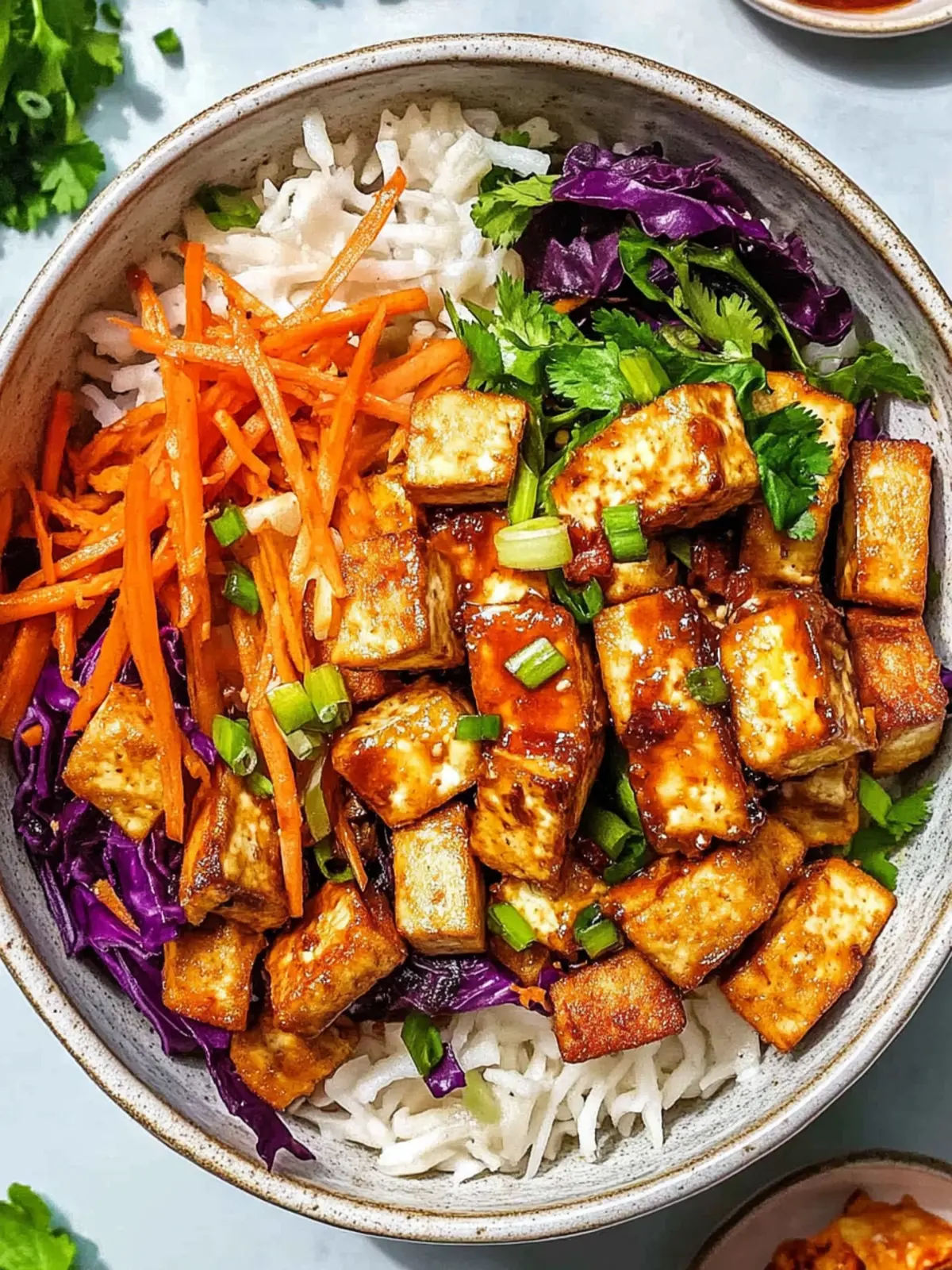 Easy Vegan Egg Roll in a Bowl with Panfried Tofu