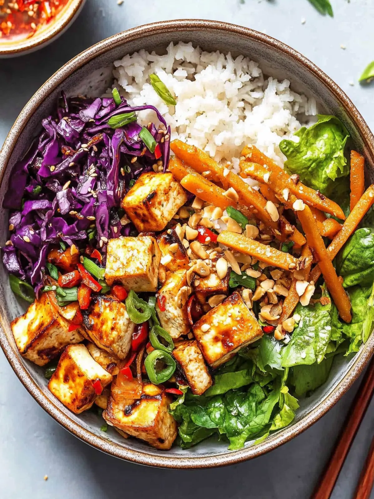 Easy Vegan Egg Roll in a Bowl with Panfried Tofu