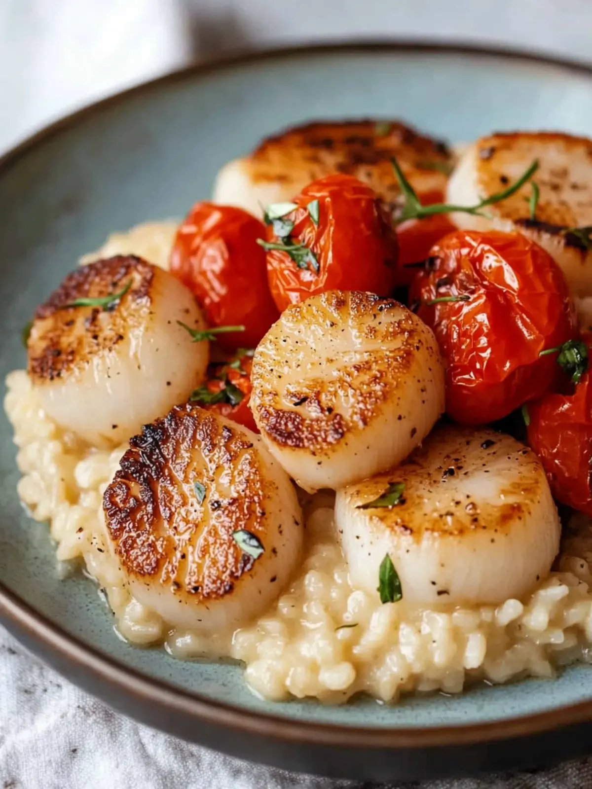Truffle Risotto with Scallops & Roasted Tomatoes