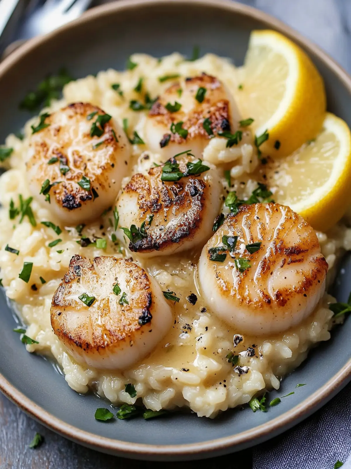 Lemon Butter Scallops Over Parmesan Risotto for a Fancy Feast 2 Lemon Butter Scallops Over Parmesan Risotto