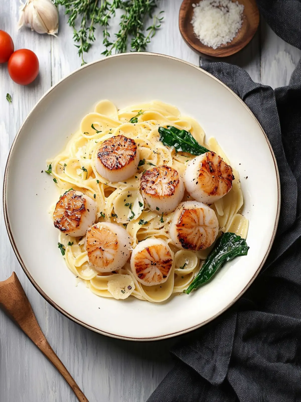Scallops and Pasta with White Wine Butter