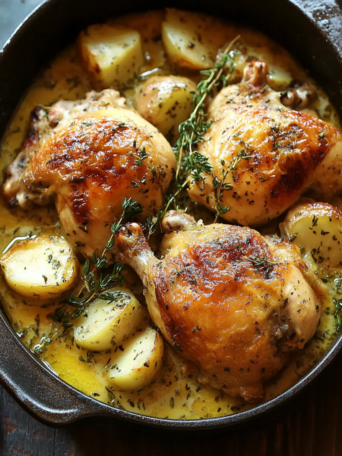 Herb Roasted Chicken in Creamy White Wine Sauce